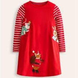 Elsie Big Appliqué Dress-Poppy Red Peeping Friends - 6-7y